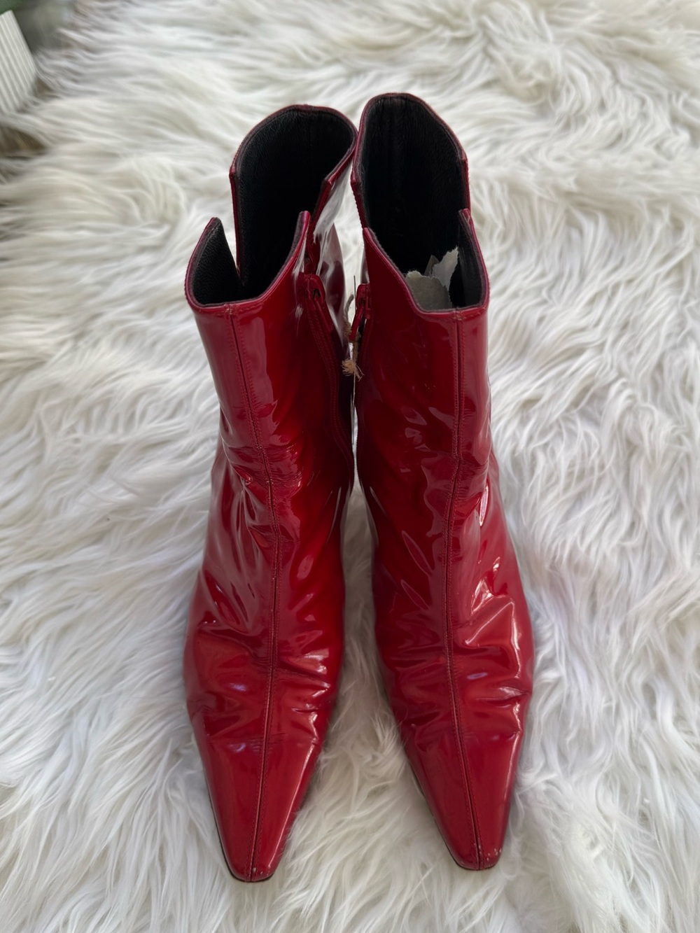 Stuart Weitzman Red Patent Pointed-Toe Ankle Booties
